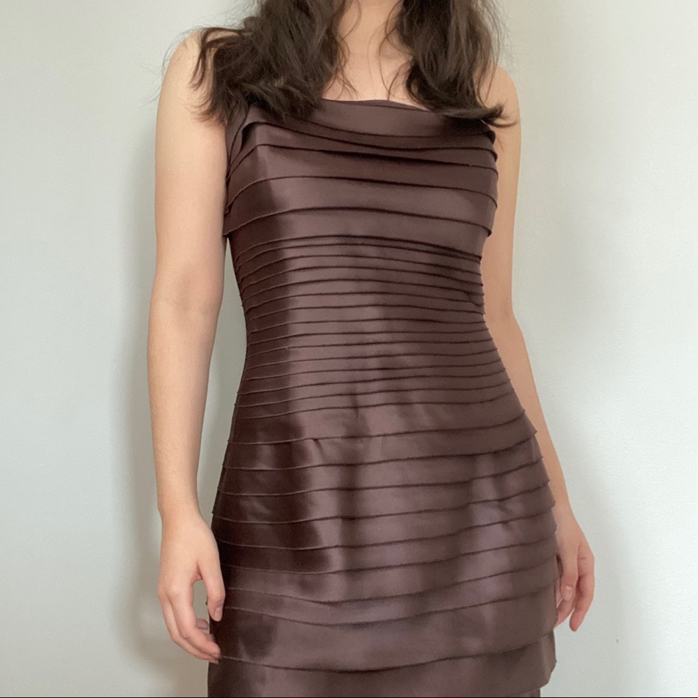 JS Collections Brown Tiered Dress and Shawl